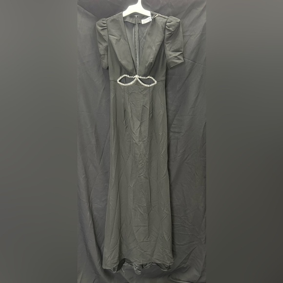 IEENA FOR MAC DUGGAL 2630 NWT  Black Plunge Neck Puff Sleeve Cut Out Gown - Picture 4 of 8